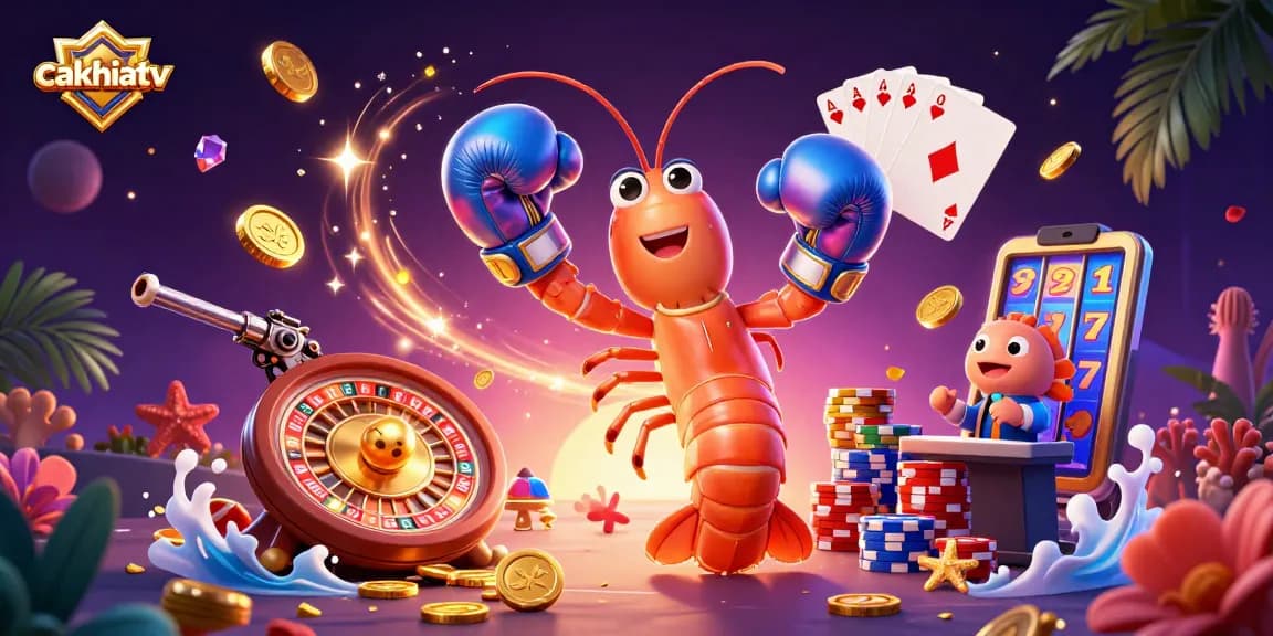 Cakhiatv presents an exciting 3D scene with lively characters and casino elements creating dynamic gambling energy.