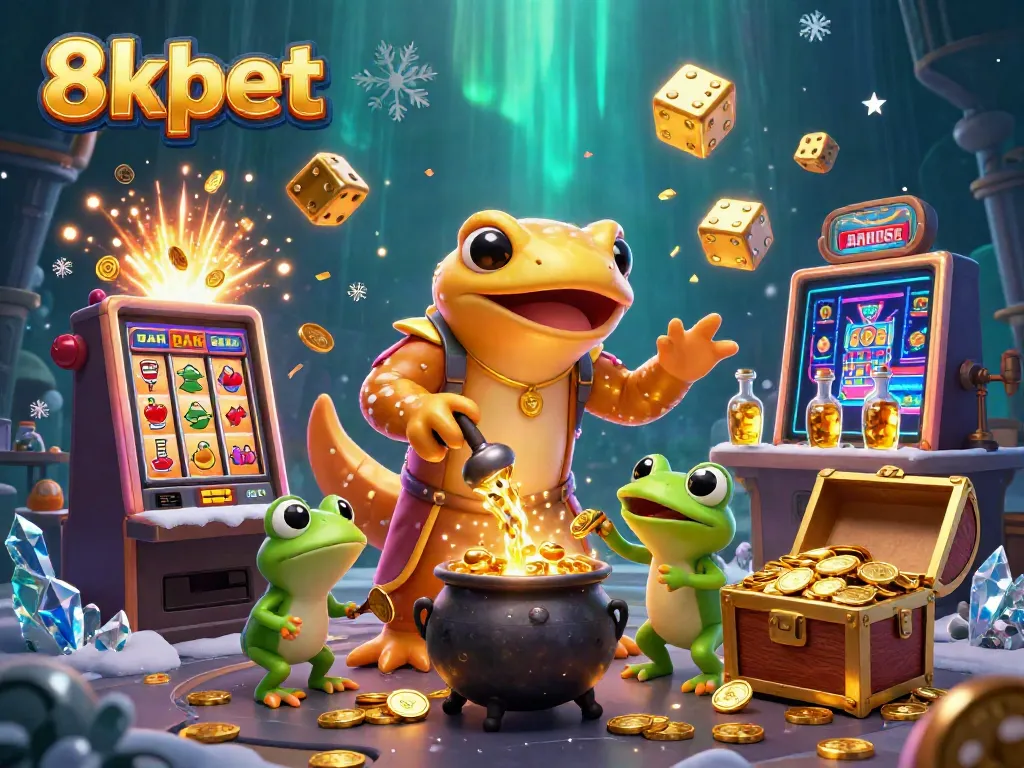 Experience the thrilling 8xbet online casino with vibrant golden imagery showcasing slot opportunities amid enchanting alchemy.